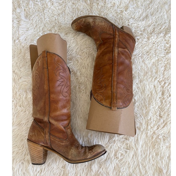 Vintage Durango Brown Leather Western Cowboy Boots Embroidered Women's Size 8 - Picture 1 of 9